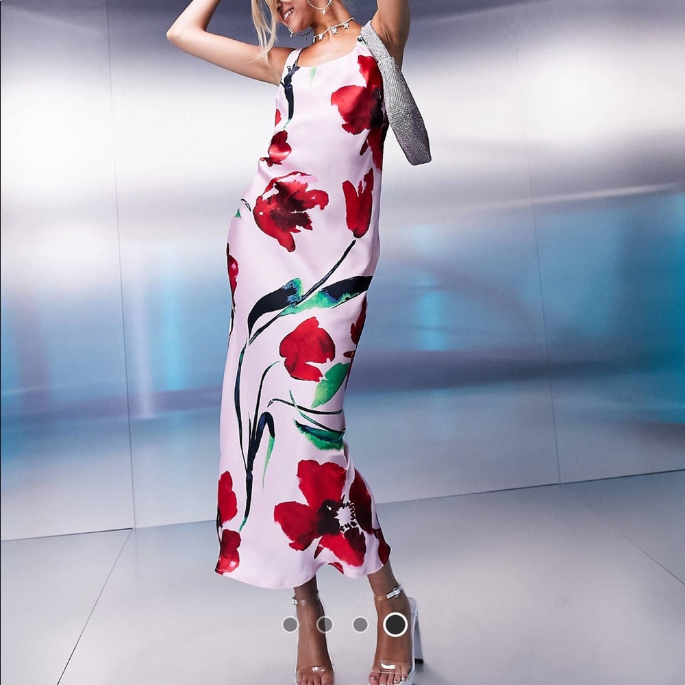 Pink midi satin dress